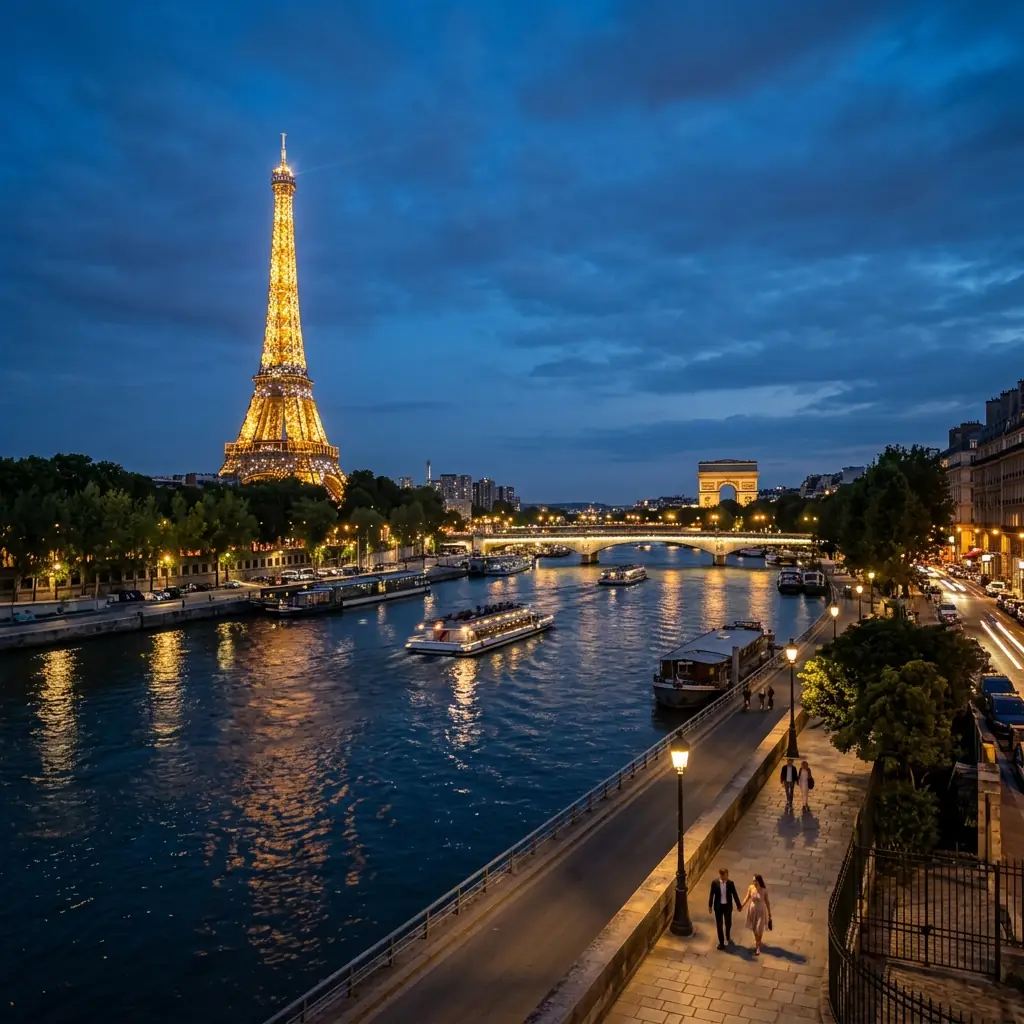 Paris at night with Eiffel Tower
