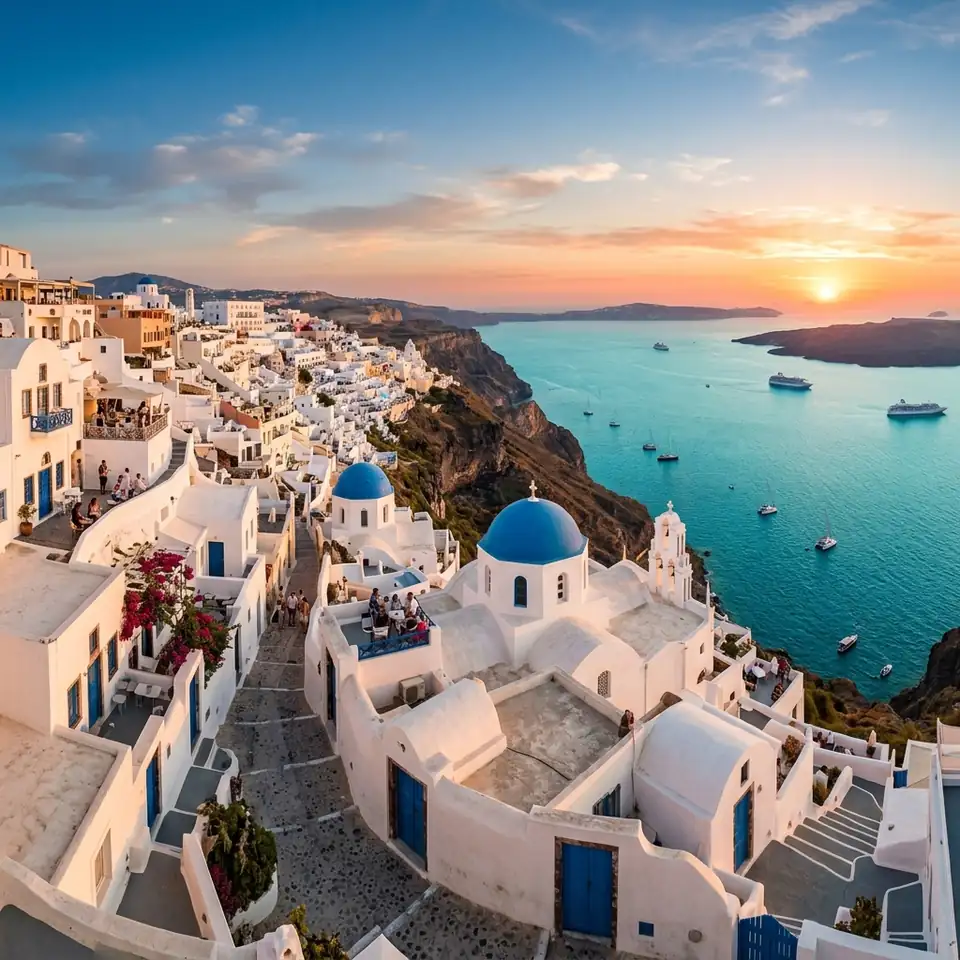 Santorini sunset and caldera view